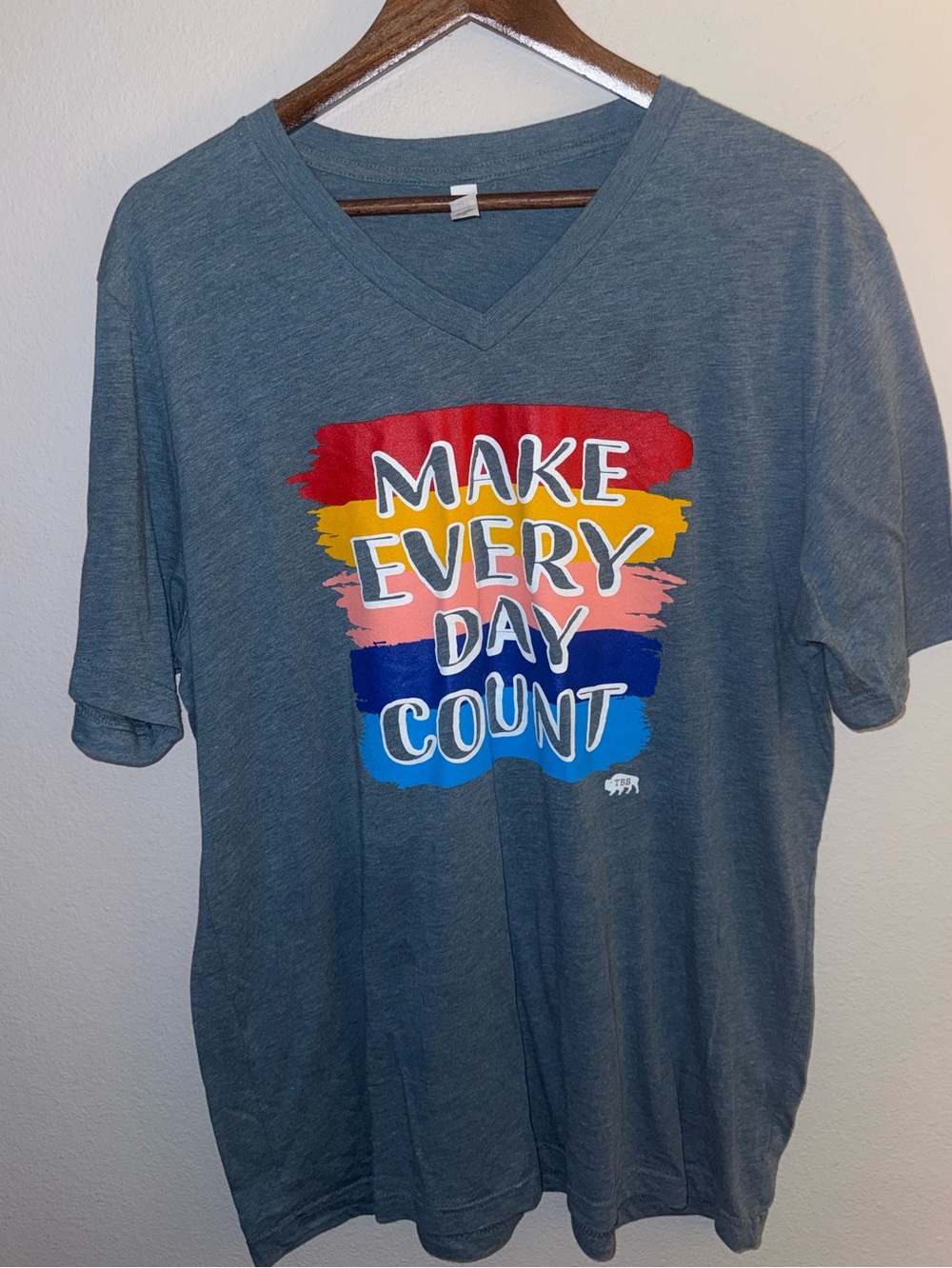 Bella Canvas Gray V-Neck Tee with Multicolor 'Make Every Day Count' Graphic